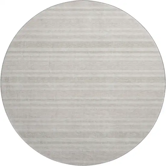8' Ivory And Gray Striped Washable Round Rug With UV Protection Photo 1