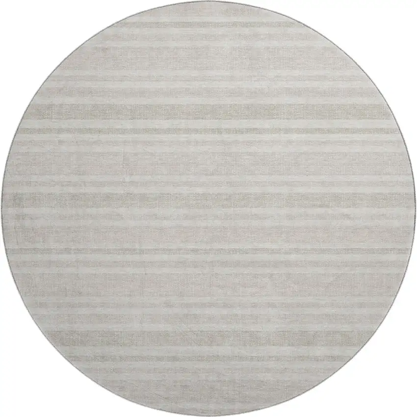8' Ivory And Gray Striped Washable Round Rug With UV Protection Photo 1