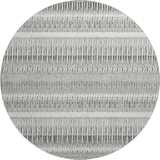 8' Ivory And Gray Striped Washable Round Rug With UV Protection Photo 1