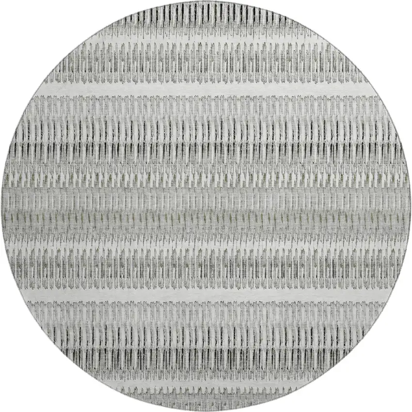8' Ivory And Gray Striped Washable Round Rug With UV Protection Photo 1
