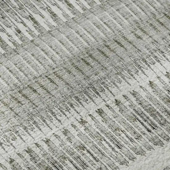 8' Ivory And Gray Striped Washable Round Rug With UV Protection Photo 8