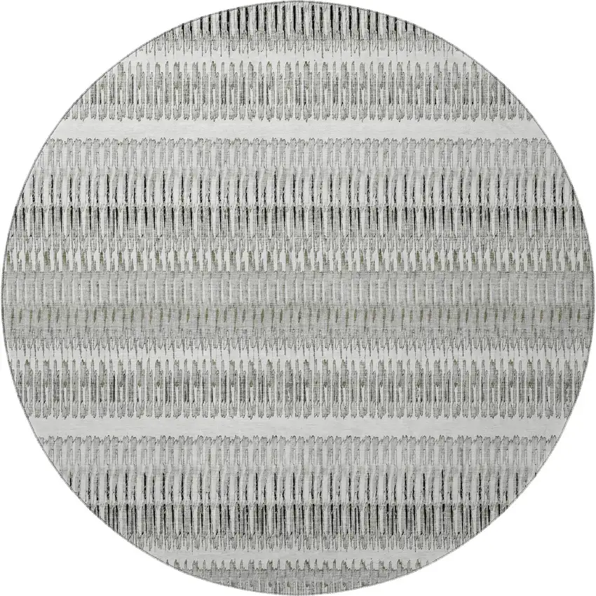 8' Ivory And Gray Striped Washable Round Rug With UV Protection Photo 3