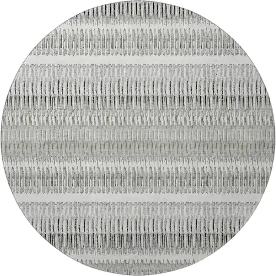 8' Ivory And Gray Striped Washable Round Rug With UV Protection Photo 3