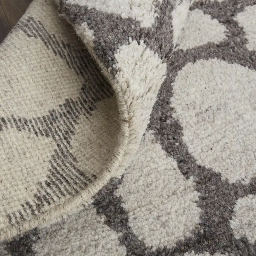 8' Ivory And Gray Wool Abstract Hand Knotted Area Rug Photo 6