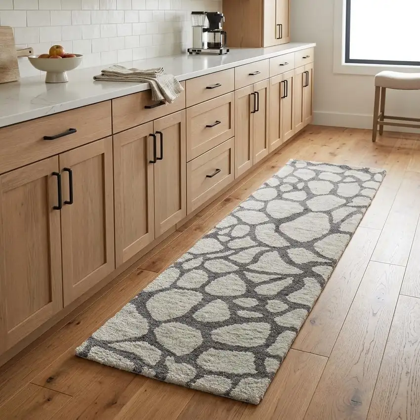 8' Ivory And Gray Wool Abstract Hand Knotted Area Rug Photo 1