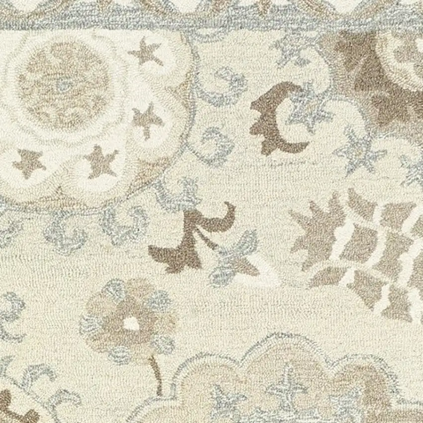 8' Ivory And Gray Wool Floral Hand Tufted Runner Rug Photo 7