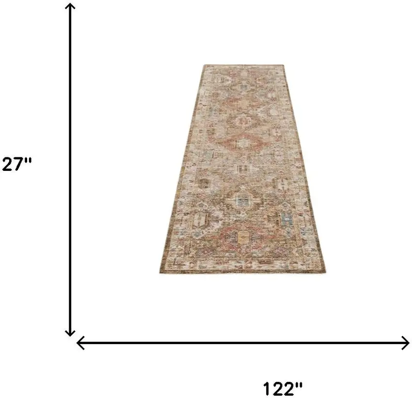 10' Ivory And Green Oriental Distressed Runner Rug Photo 3