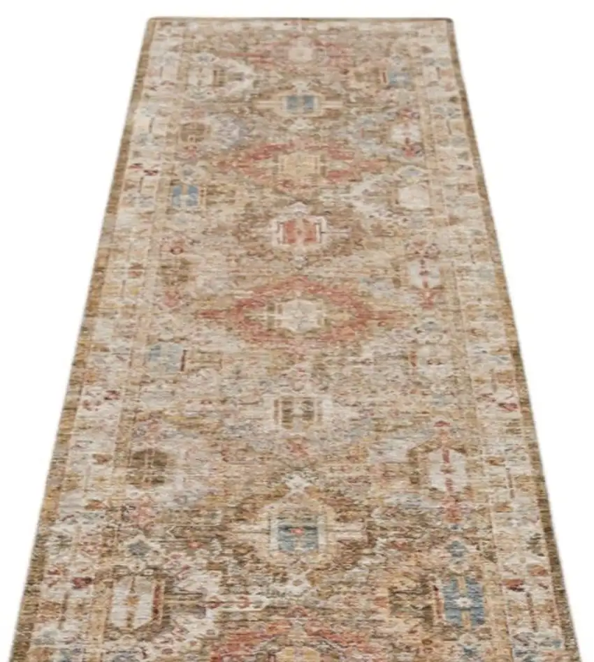 10' Ivory And Green Oriental Distressed Runner Rug Photo 6