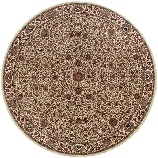 6' Ivory And Green Oriental Round Rug Photo 2