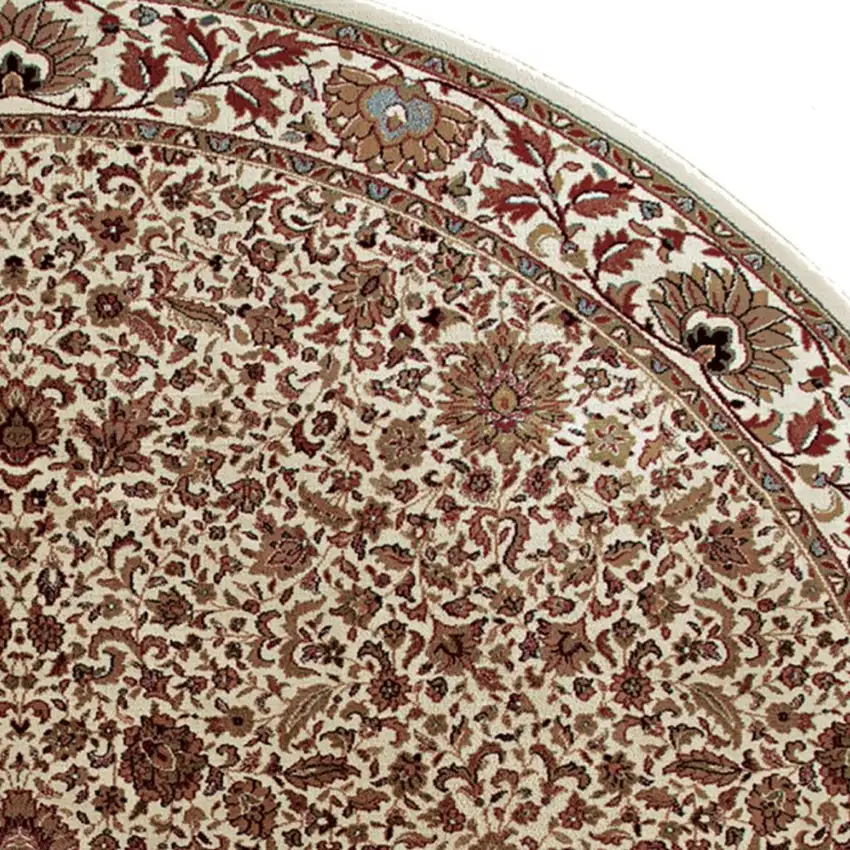 8' Ivory And Green Oriental Round Rug Photo 4