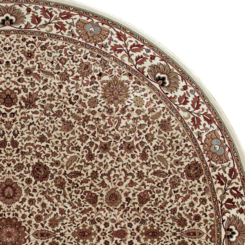 8' Ivory And Green Oriental Round Rug Photo 5
