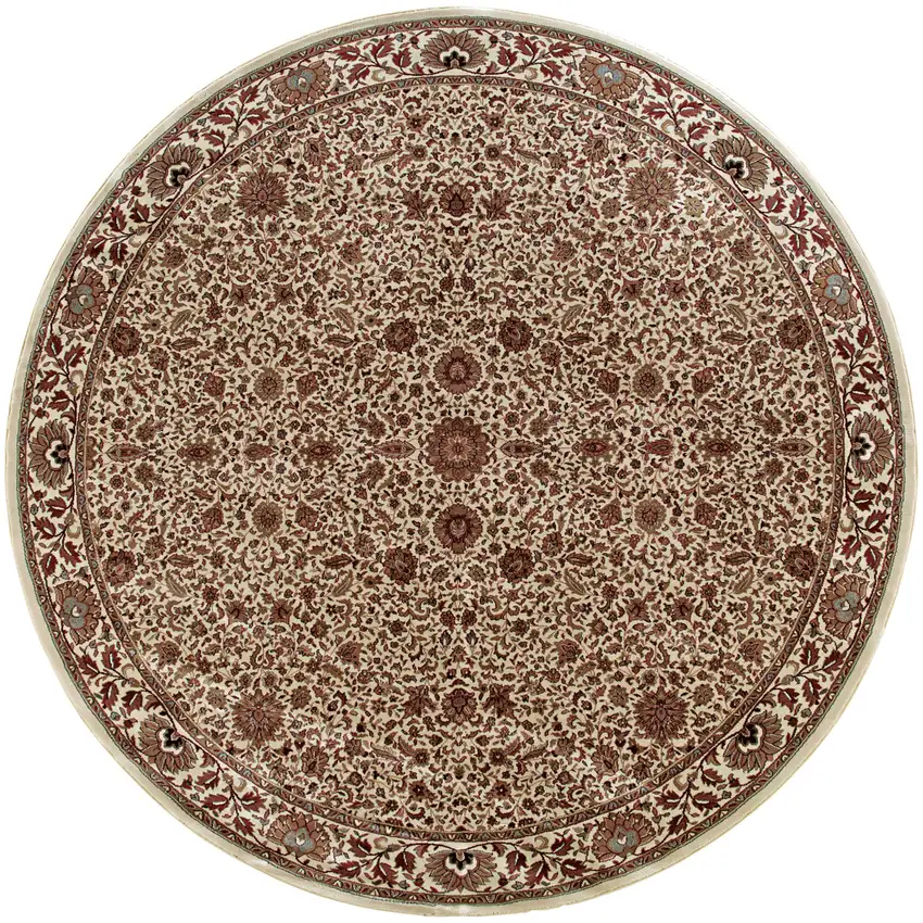8' Ivory And Green Oriental Round Rug Photo 2