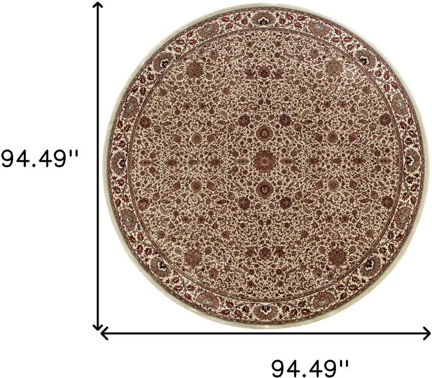 8' Ivory And Green Oriental Round Rug Photo 3