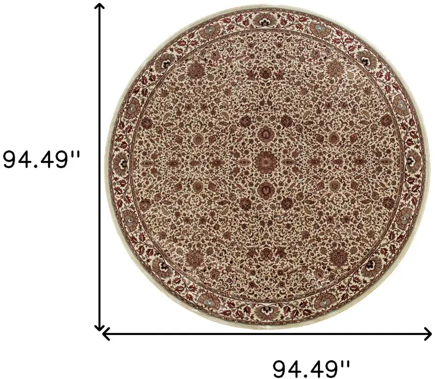8' Ivory And Green Oriental Round Rug Photo 3