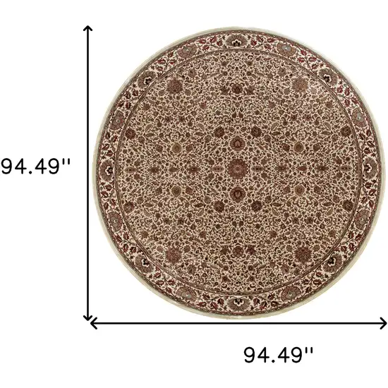 8' Ivory And Green Oriental Round Rug Photo 3