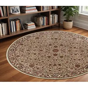 Photo of 8' Ivory And Green Oriental Round Rug