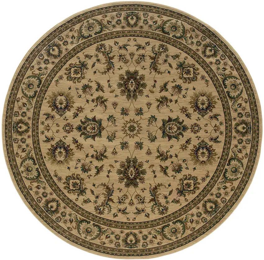 6' Ivory And Green Oriental Round Rug Photo 2