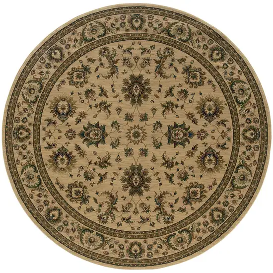 6' Ivory And Green Oriental Round Rug Photo 2