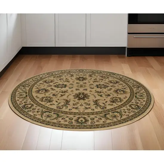 6' Ivory And Green Oriental Round Rug Photo 1