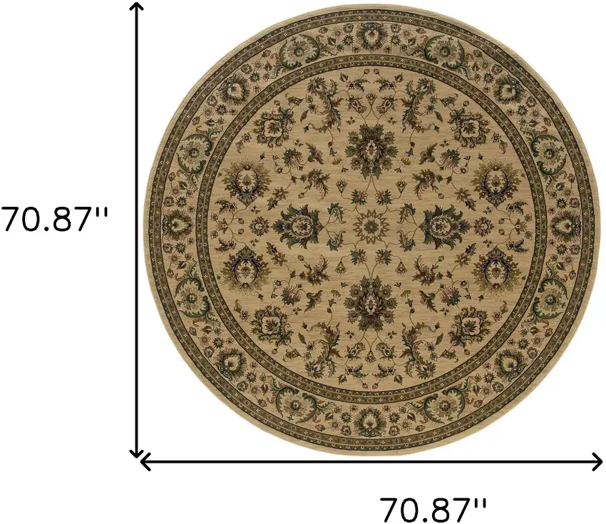 6' Ivory And Green Oriental Round Rug Photo 3