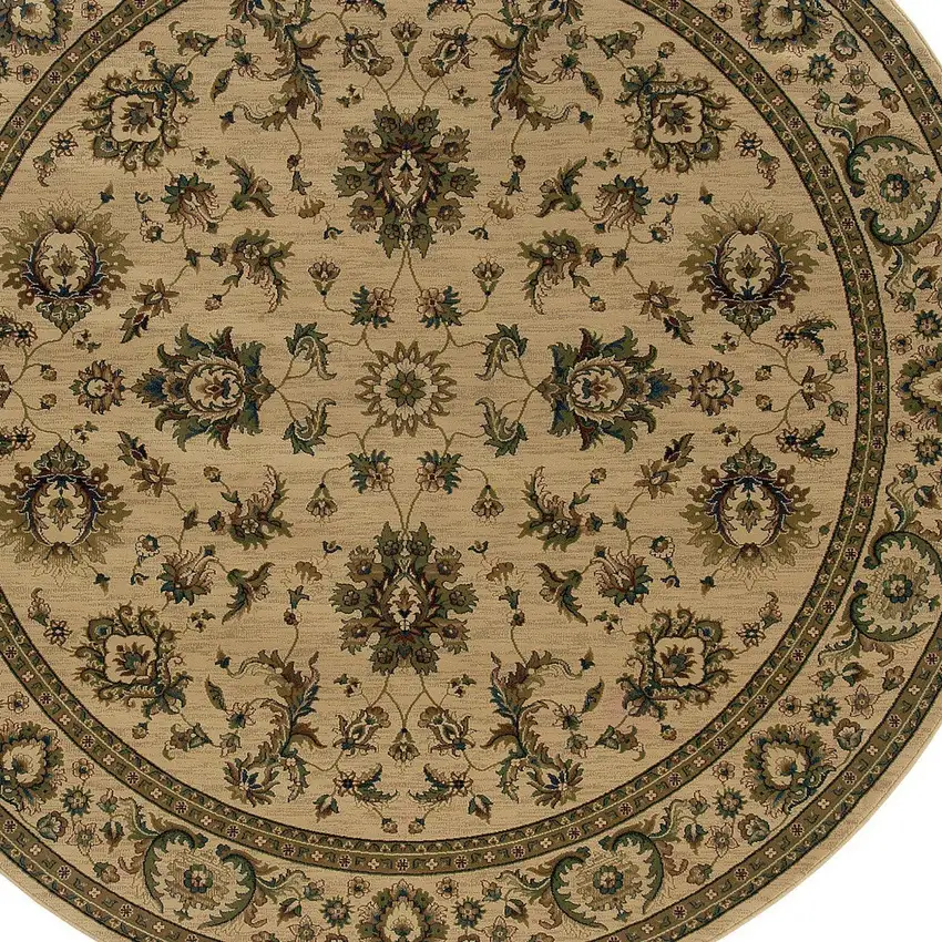 8' Ivory And Green Oriental Round Rug Photo 5