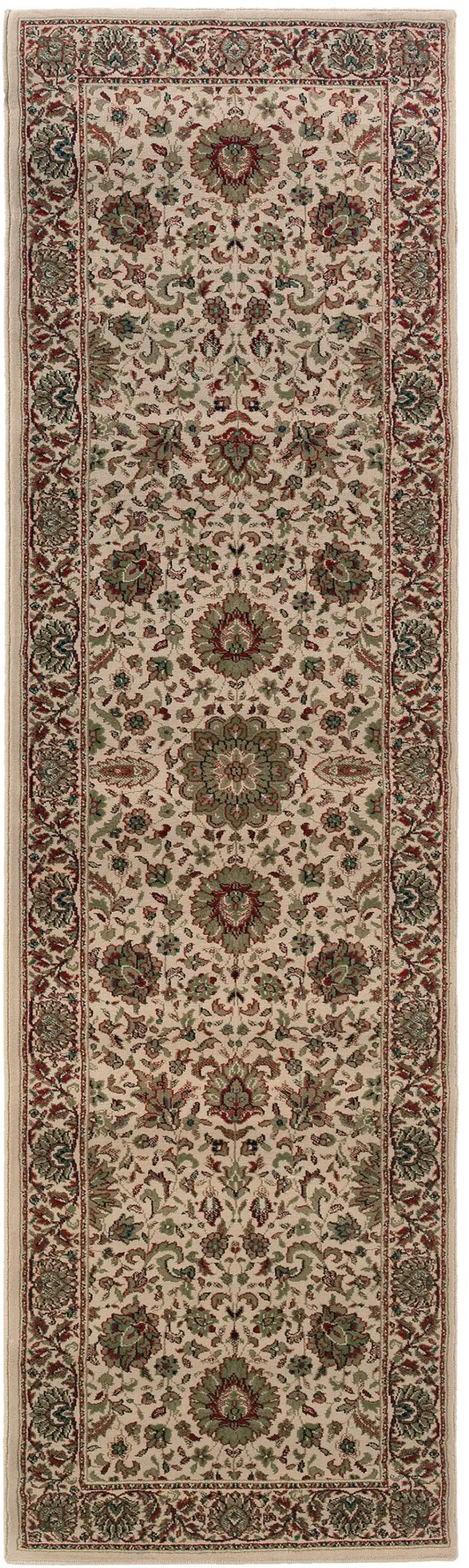 9' Ivory And Green Oriental Runner Rug Photo 2