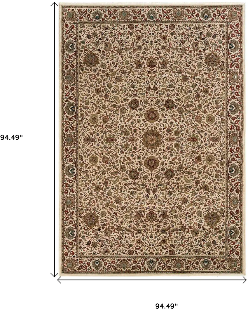 8' Ivory And Green Oriental Square Rug Photo 4