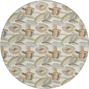 Photo of 8' Ivory And Green Round Abstract Washable Indoor Outdoor Area Rug
