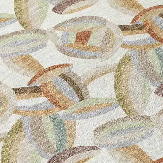 8' Ivory And Green Round Abstract Washable Indoor Outdoor Area Rug Photo 7