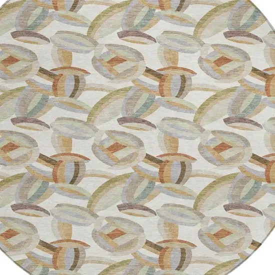 8' Ivory And Green Round Abstract Washable Indoor Outdoor Area Rug Photo 3