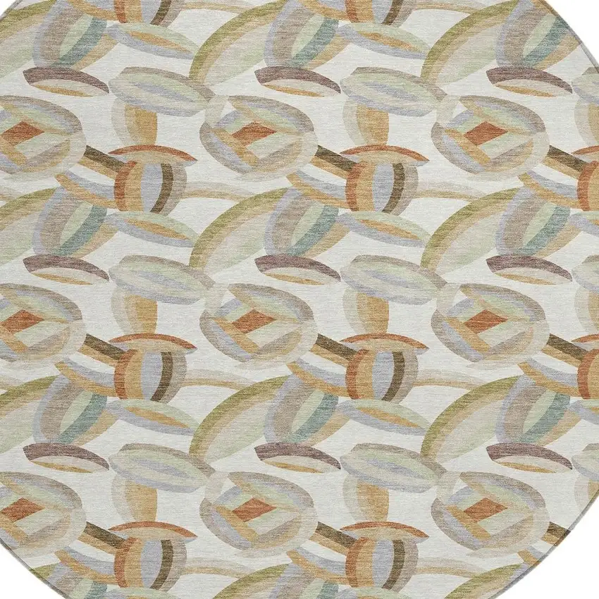 8' Ivory And Green Round Abstract Washable Indoor Outdoor Area Rug Photo 3