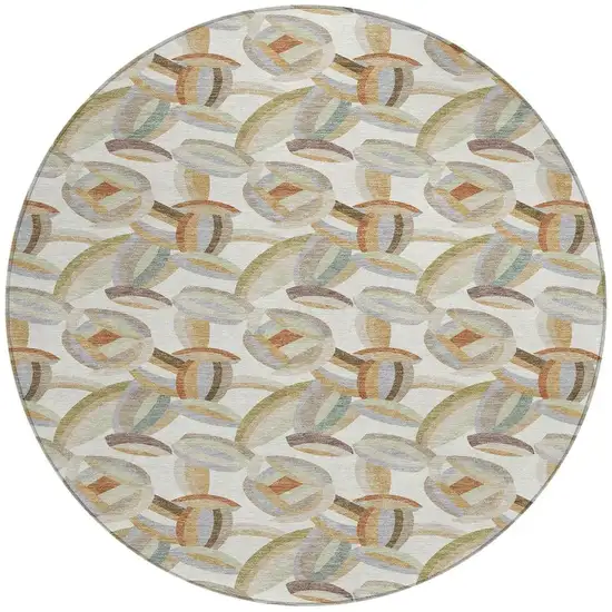 8' Ivory And Green Round Abstract Washable Indoor Outdoor Area Rug Photo 2