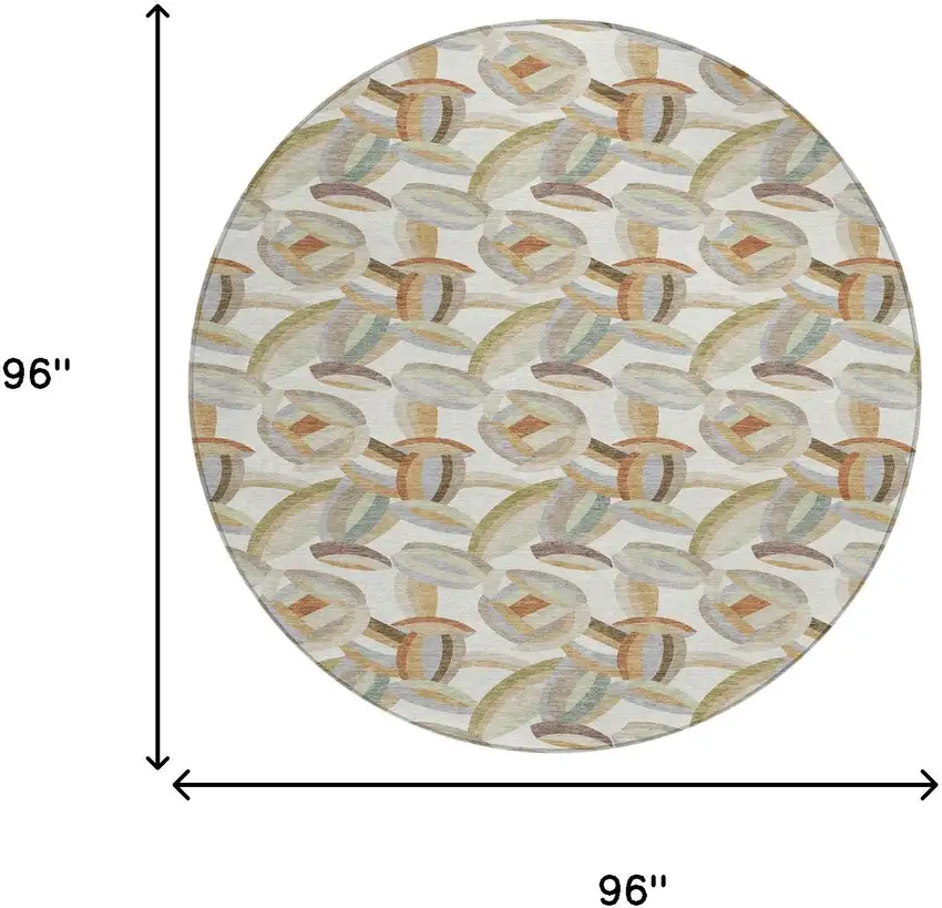 8' Ivory And Green Round Abstract Washable Indoor Outdoor Area Rug Photo 8