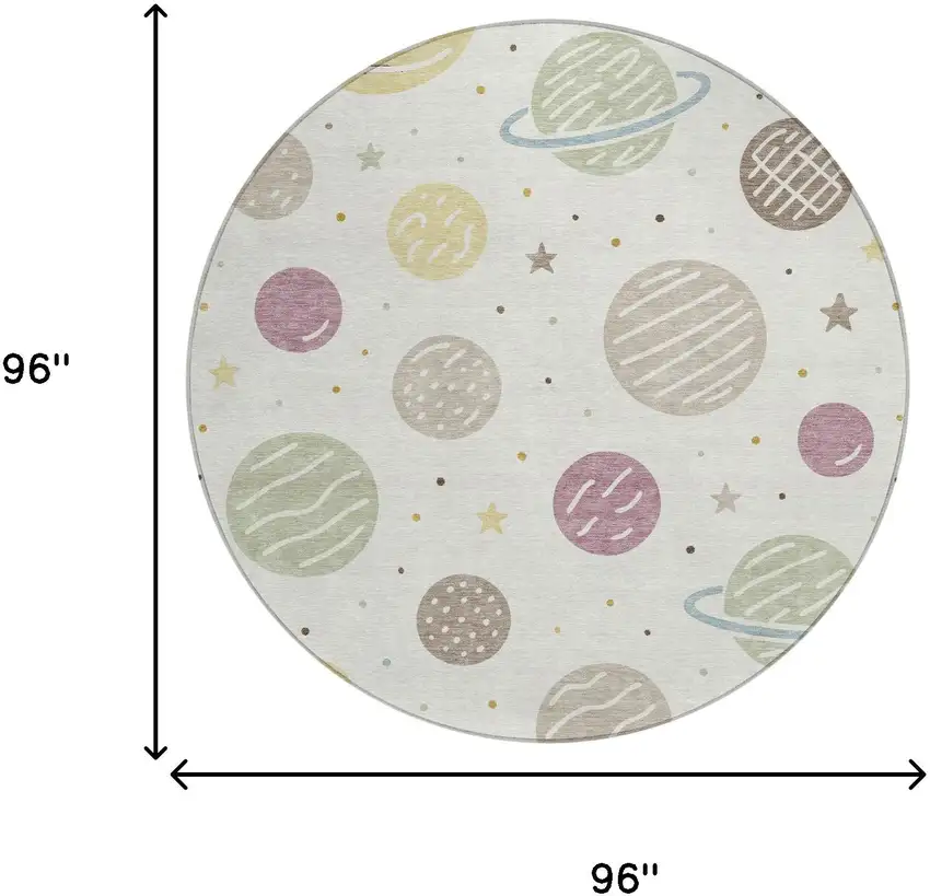 8' Ivory And Green Round Floral Washable Indoor Outdoor Area Rug Photo 5