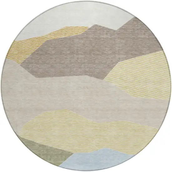 8' Ivory And Green Round Geometric Washable Indoor Outdoor Area Rug Photo 1