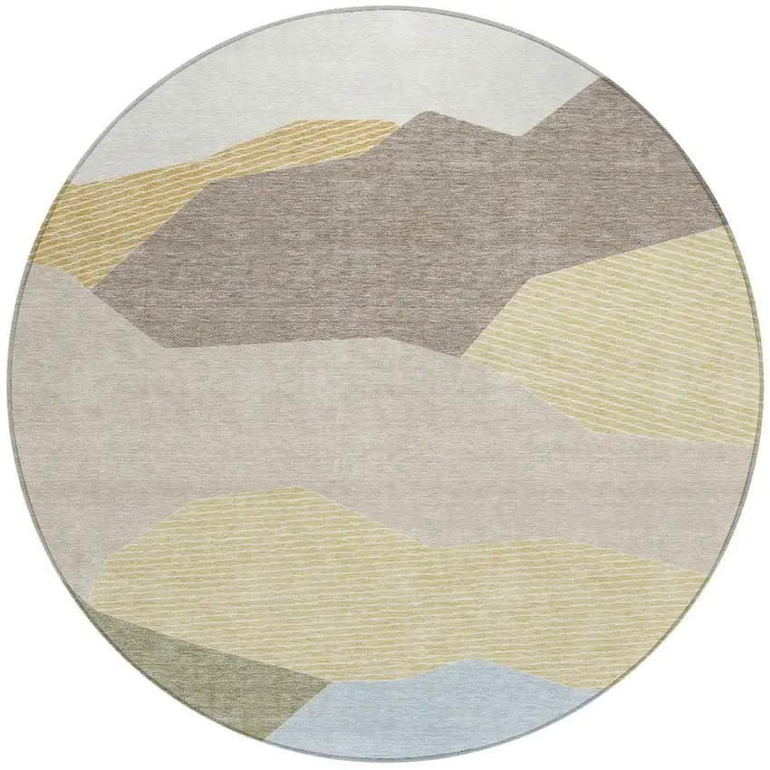 8' Ivory And Green Round Geometric Washable Indoor Outdoor Area Rug Photo 2