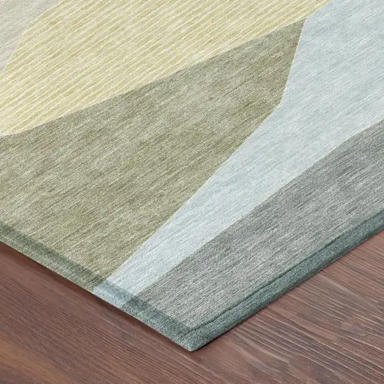 8' Ivory And Green Round Geometric Washable Indoor Outdoor Area Rug Photo 4
