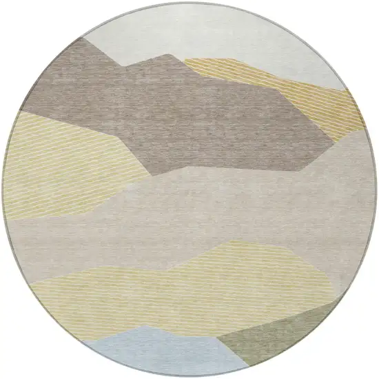 8' Ivory And Green Round Geometric Washable Indoor Outdoor Area Rug Photo 3