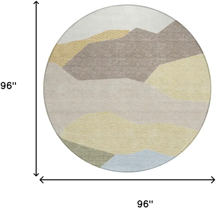 8' Ivory And Green Round Geometric Washable Indoor Outdoor Area Rug Photo 6