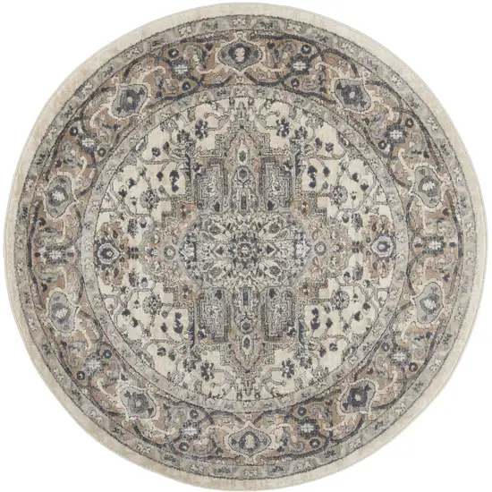 4' Ivory And Gray Oriental Distressed Round Rug Photo 4