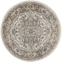 Photo of 4' Ivory And Grey Round Oriental Power Loom Non Skid Area Rug
