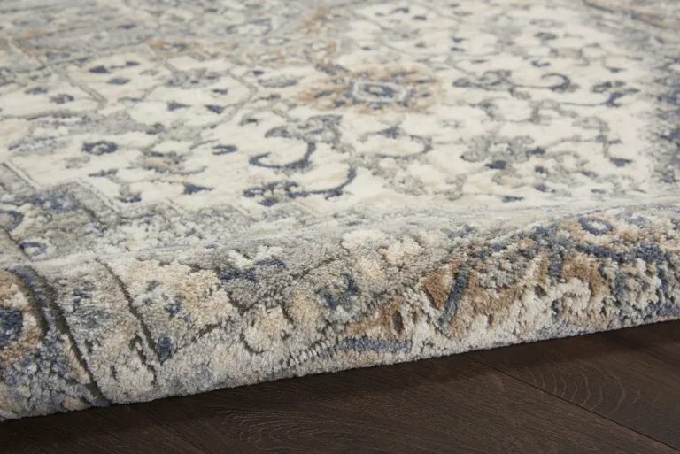 4' Ivory And Grey Round Oriental Power Loom Non Skid Area Rug Photo 5