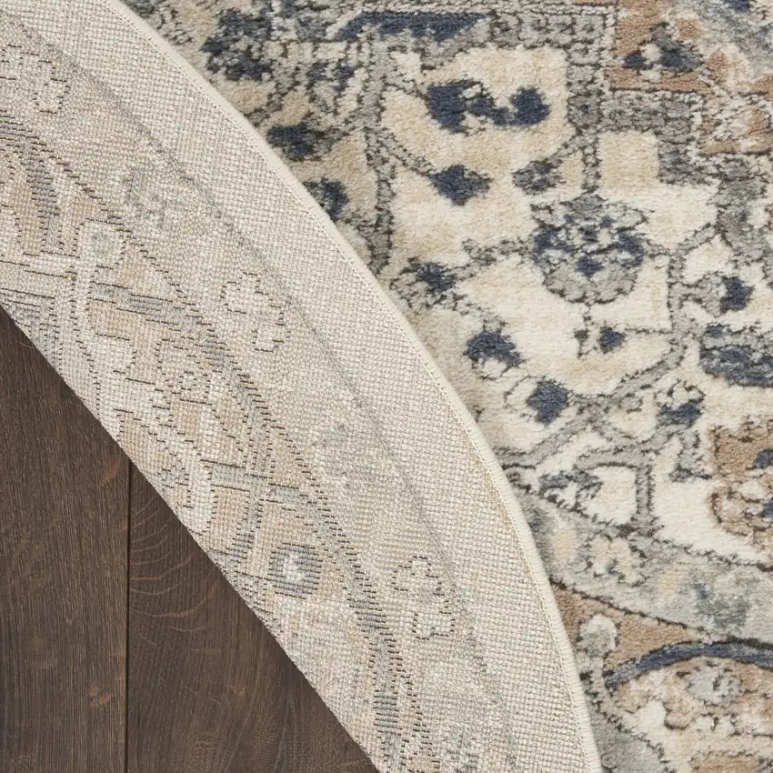4' Ivory And Gray Oriental Distressed Round Rug Photo 9