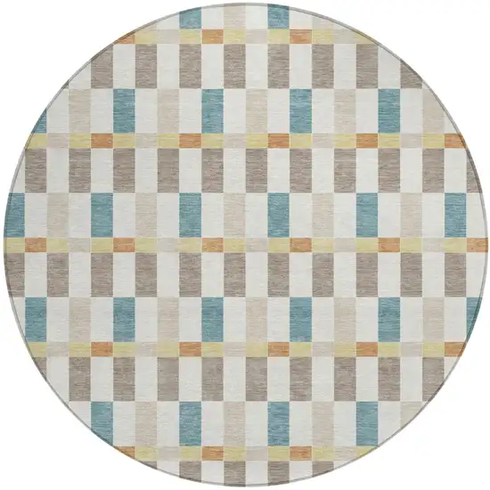 8' Ivory And Khaki Round Geometric Washable Indoor Outdoor Area Rug Photo 2