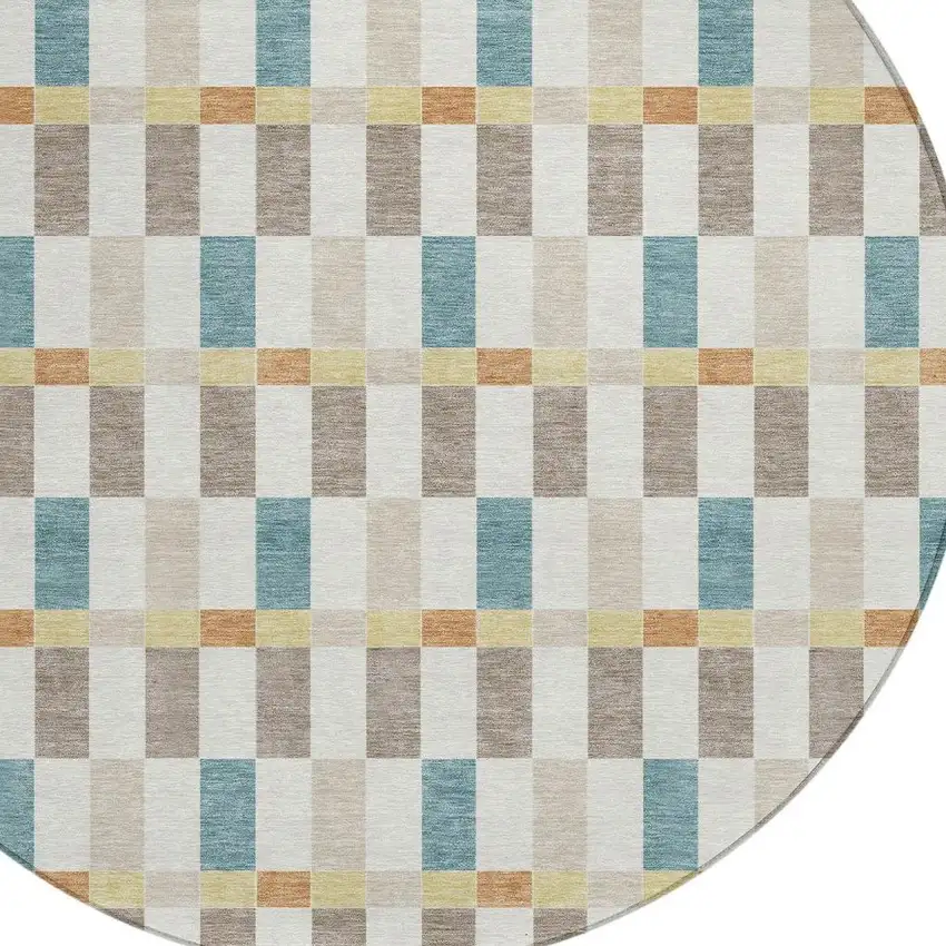 8' Ivory And Khaki Round Geometric Washable Indoor Outdoor Area Rug Photo 3