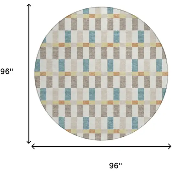8' Ivory And Khaki Round Geometric Washable Indoor Outdoor Area Rug Photo 7