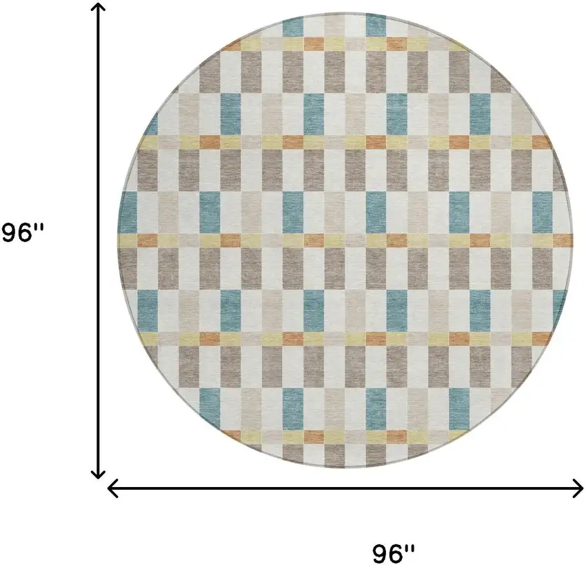 8' Ivory And Khaki Round Geometric Washable Indoor Outdoor Area Rug Photo 7