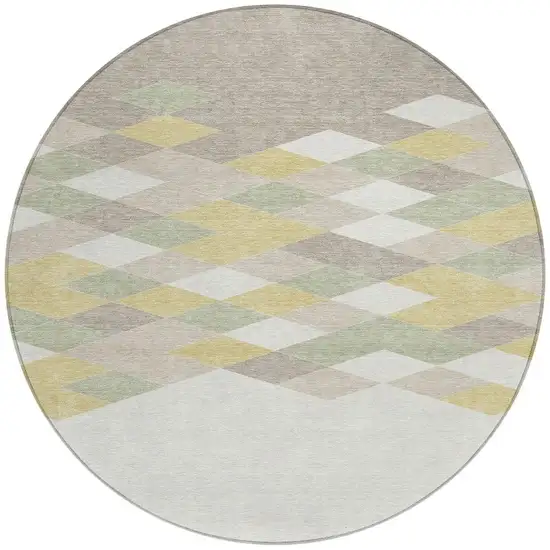 8' Ivory And Khaki Round Geometric Washable Indoor Outdoor Area Rug Photo 3