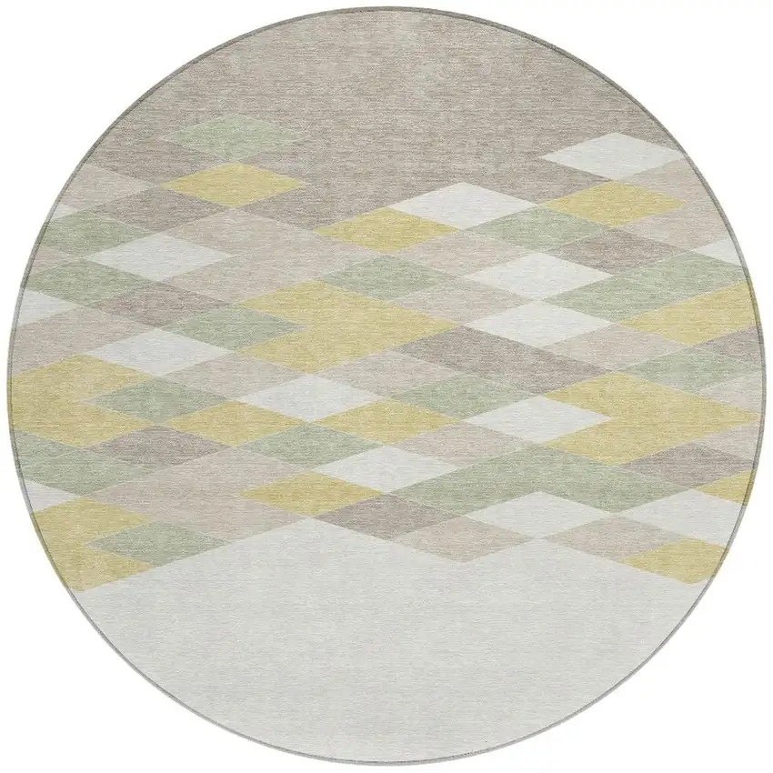 8' Ivory And Khaki Round Geometric Washable Indoor Outdoor Area Rug Photo 3