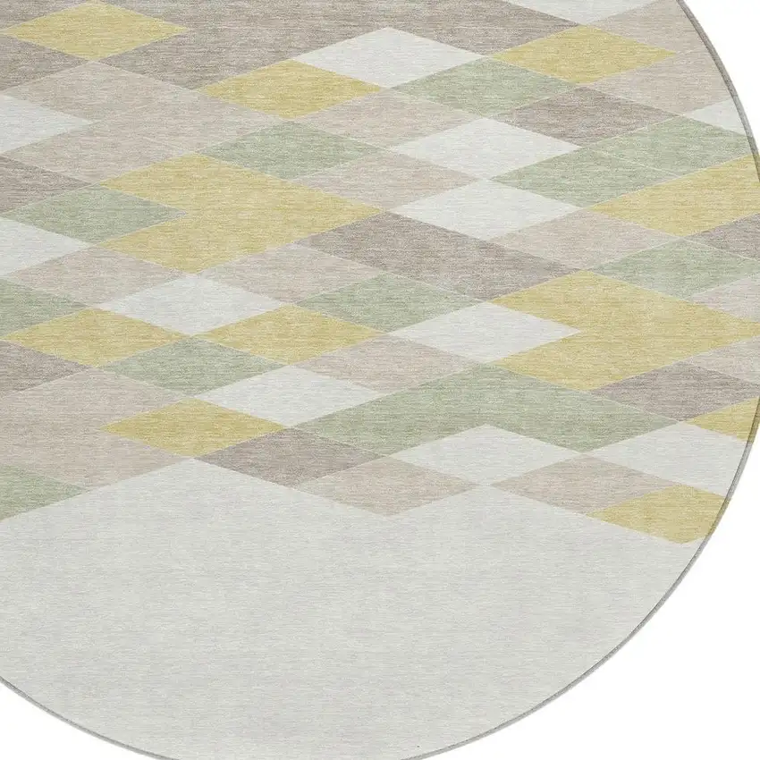 8' Ivory And Khaki Round Geometric Washable Indoor Outdoor Area Rug Photo 4